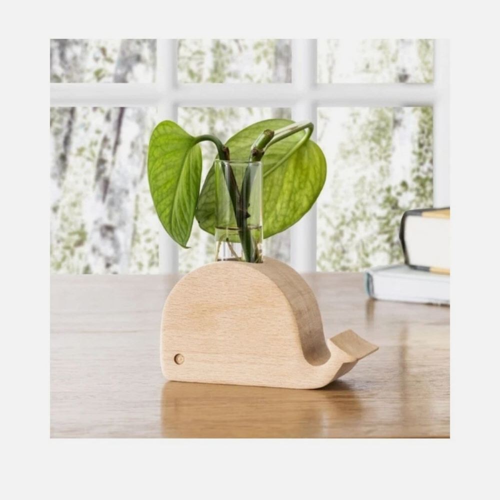 Whale Propagation Vase Wooden Whale Planter with Glass Vase